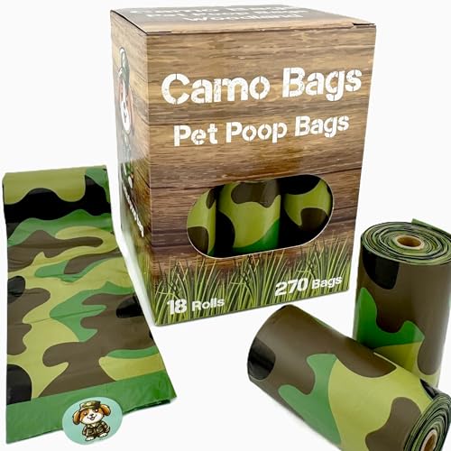 Camo Bags - Pet poop bags with a camouflage pattern. Dog poop bags rolls for dog walking, dog parks, and the yard.
