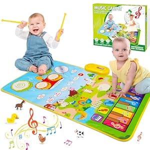 HappyGoLucky Musical Toys for 1 2 Year Old Boys, 3 in 1 Animal Piano Drum Mat with 19 Sound & Recording Function Toddler Toys 1 2 Year Old Boy Gifts, 1st Birthday Gifts for Boys Easter Gifts for Kids