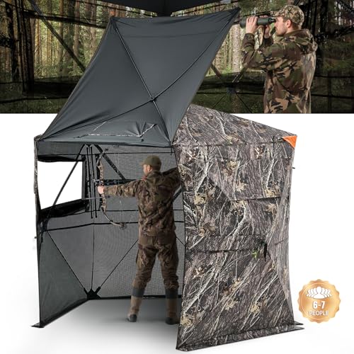 VEVOR Affût de Chasse Transparent sur 5 Côtés pour 6-7 Personnes, Tente de Camouflage Portable avec Sac de Transport, Cache de Chasse à 288 Degrés, avec Porte Silencieuse à Fermeture Éclair et Fenêtre