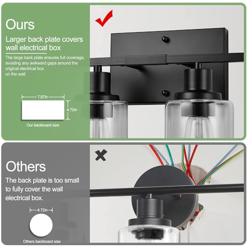 Image of Indoi 4-Light Bathroom Light Fixtures, Matte Black Modern Vanity Lights with Clear Glass Shades, Bathroom Wall Lamp for Mirror Living Room Cabinet Bedroom Porch