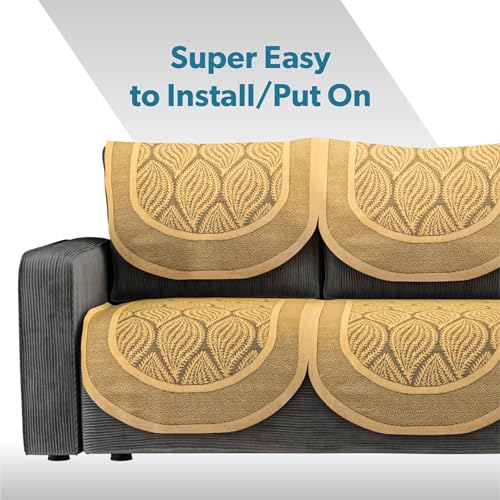 Image of Kuber Industries (Set of 6) Stylish & Durable Net Cotton Sofa Covers 3 Seater | Aesthetic Sofa Protector /Mat | Suitable Slipcover for Living Room & Office | Coconut Bright - Golden