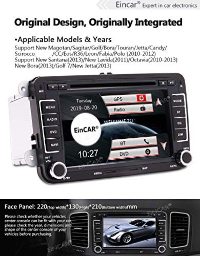 EinCar Bluetooth Car Stereo GPS Navigation Audio Headunit Double Din Car DVD Player Radio 7 inch HD Touch Screen Bluetooth Free Dual Canbus for Golf Polo Tiguan Jetta Polo Skoda Seat SWC 8GB Map Card