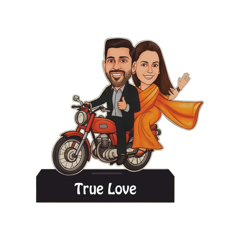 Image of THE GRANDEUR Acrylic Personalized Rider Couples Caricature Display, Custom Wooden Stand, for Husband, Room Decor