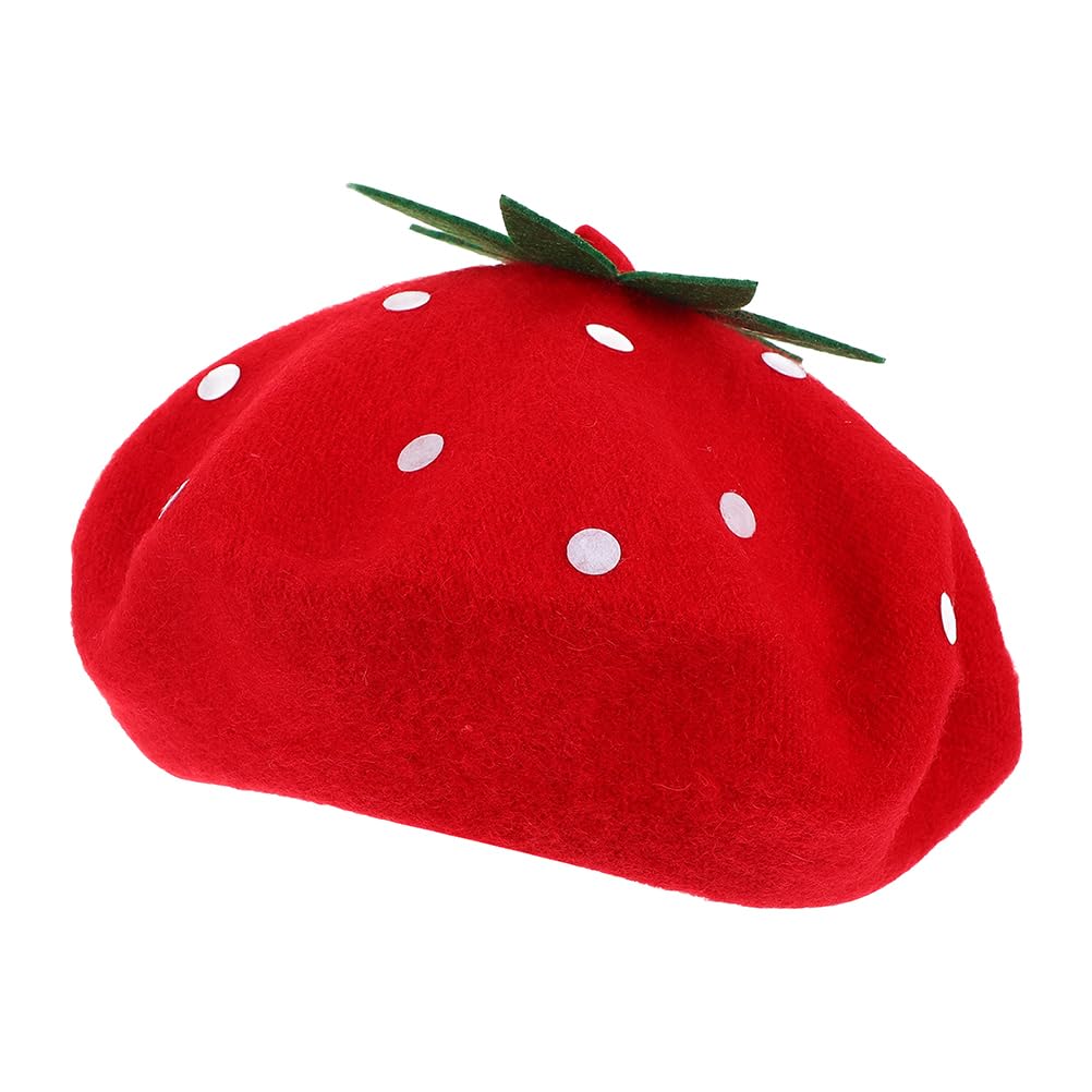 AOKWAWALIY Women Berets Cute Strawberry Hat Wool Beret Hat Vintage Artist Painter Hat Strawberry Beanie Hat Fall Warm Hat Casual Sweet Clothing Accessories for Christmas Warming
