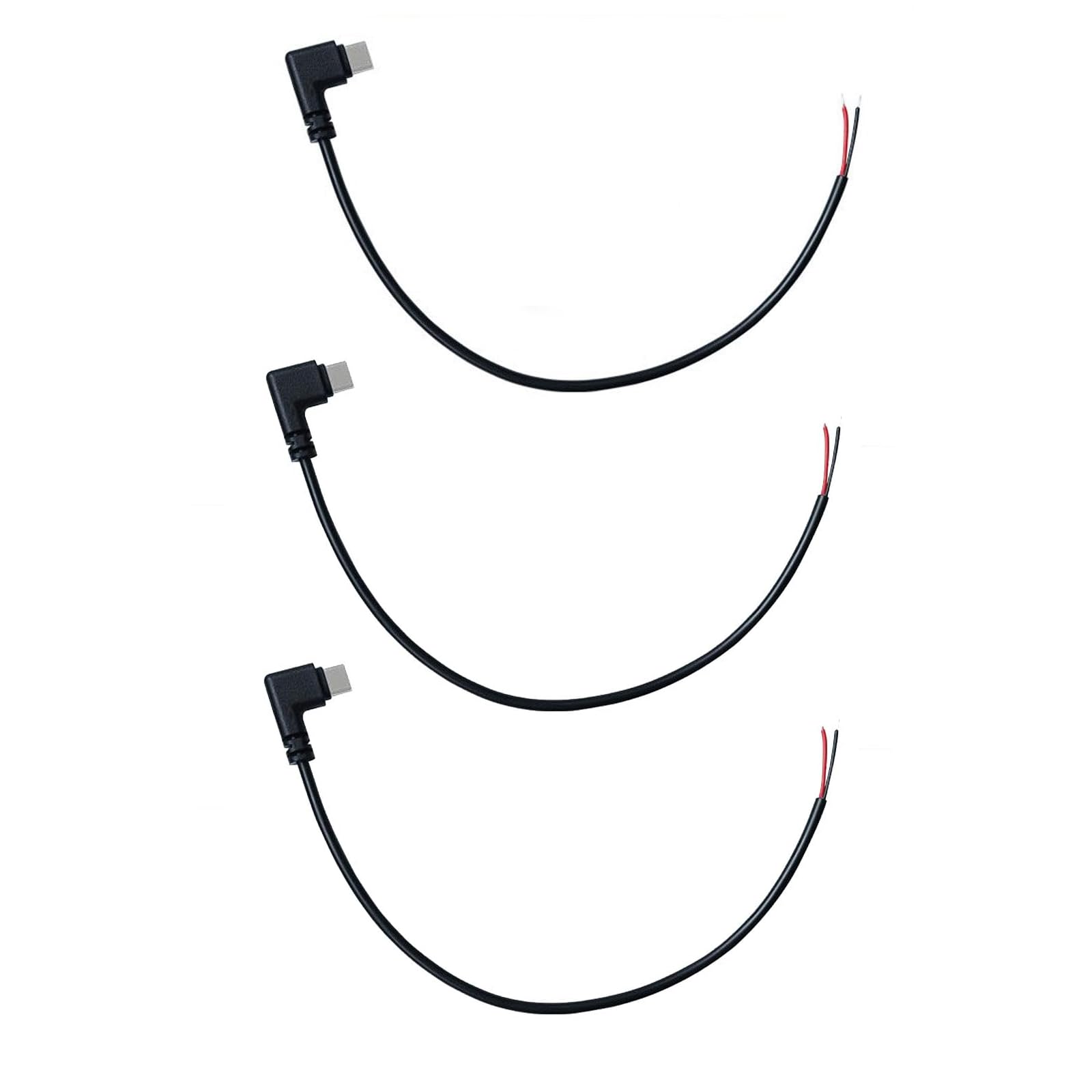 3 connettori da 0,3 m, 22 AWG, 90 gradi USB-C a 2 pin, connettore a estremità aperta, 5 V 3 A, cavo USB tipo C ad angolo sinistro e destro, prolunga di ricambio fai da te