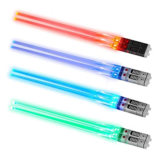 Light Up Lightsaber Chopsticks -Durable Lightweight Portable BPA Free and Food Safe Kitchen Dinner Party Tableware Gifts (4 Pairs, Red, Blue, Green, Purple)
