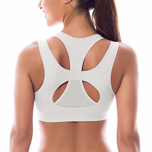 Image of SYROKAN Women's Double Straps Racerback Sports Bra | High Impact, Mesh Racerback, One-Piece Molded Cups, Wireless, Front Mesh Panel, Full Coverage