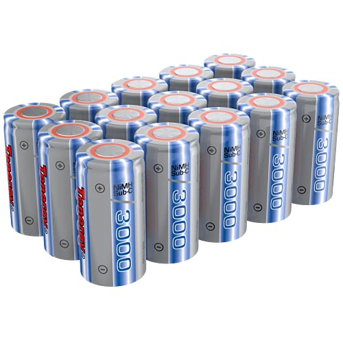 Tenergy NiMH SubC 1.2V 3000mAh Rechargeable Batteries, for Power Tools, 15...