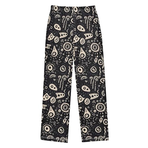 Boho Bohemian Long Pajama Pants Elastic Waist PJ Bottoms with Pockets S A1106132