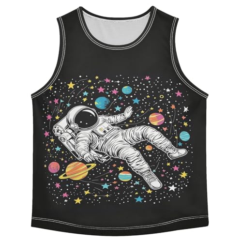 Astronaut Planets Stars Black Boys Tank Tops Sleeveless Tank Top Shirts Undershirts for Boys,3T