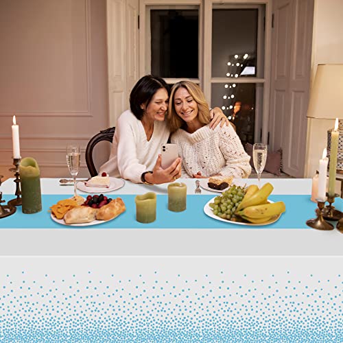 Image of OHOME 4 Pack Disposable Plastic Table Cloths for Parties,White and Light Blue Rectangle Table Covers for Birthday Baptism Decorations - Baby Shower Decorations Boy | Baby Shower Favors 54 inch x 108 inch