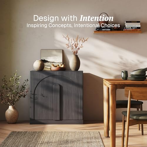 Image of BELLEZE Bijou 31.5 inch Modern Wood Sideboard Cabinet with Arched Doors - Private Storage Sideboard Console for Entryway & Living Room - Hidden Organization, 70lbs Capacity, Ebony
