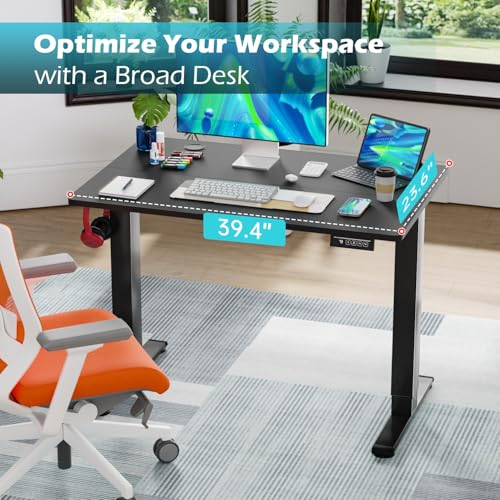 Image of PayLessHere 40 Inch Electric Standing Desk Computer Desk with Large Space and Headphone Holder Office Desk with Electric Lifting and Memory Function (40 inch, Black)