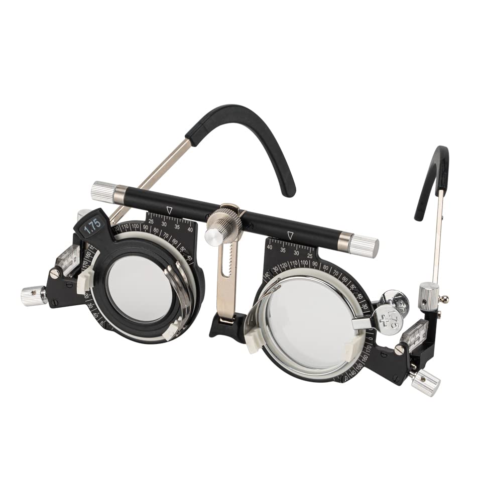 Image of Adjustable Optical Optic Trial Lens Frame Eye Test Glasses Optometry Optician Easily Changeable Cylinder Axis Fully Adjustable Temple Length and Nose Rest (PD:50-80)