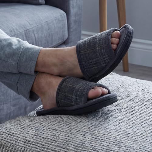 Image of Men's Comfort Open Toe Slippers, Upgraded 60D Memory Foam Bedroom Slip on