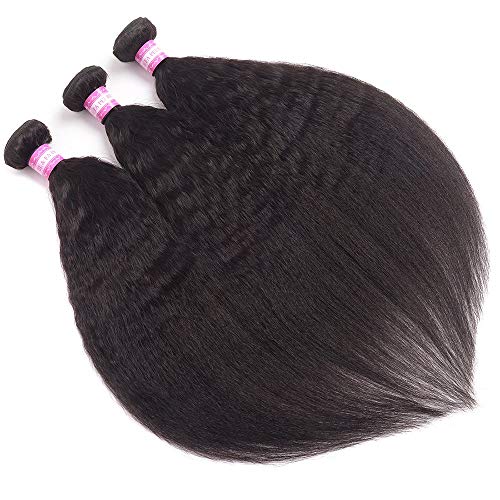 Brazilian Kinky Straight Human Hair 3 Bundles 16 18 20 Inch Yaki Straight Hair Weave 8A Unprocessed Brazilian Virgin Human Hair Weft Kinkys Straight Hair Weave Bundles Natural Color