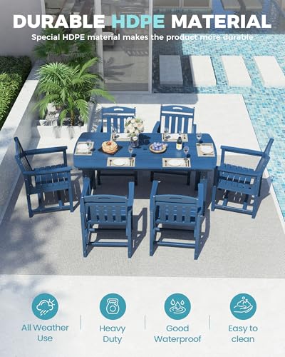 Image of Ciokea HDPE Outdoor Patio Dining Table, All-Weather Furniture, Navy Blue
