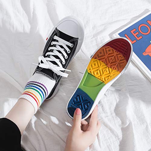 Frauen Regenbogen Muster Leinwand Schuhe Low Top Turnschuhe Schnüren Casual Sport Trainer Schuhe Frühling Herbst Mode Walking Walking Flats - Image 6