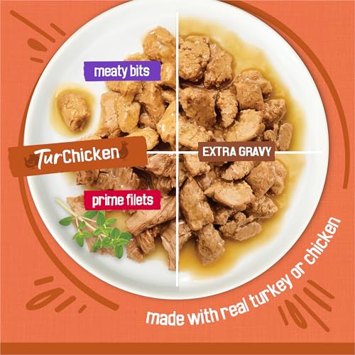 Purina Friskies Wet Cat Food Gravy Variety Pack, TurChicken Extra Gravy Chunky, Meaty Bits and Prime Filets - (Pack of 40) 5.5 oz. Cans