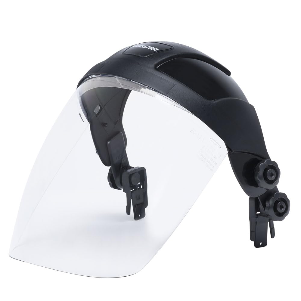 Sellstrom Single Crown Safety Face Shield with Universal Hard Hat Slot Adapter, Clear Tint, Anti-Fog Coating, Black, S32012