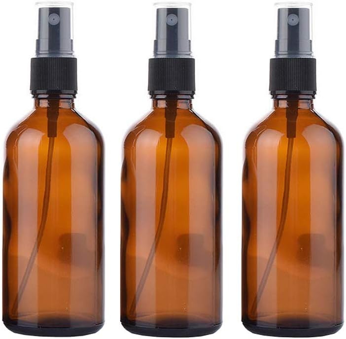 (100ml/3.4oz) - 3Pcs 100ml/3.4oz Amber Glass Empty Refillable Fine Mist Atomizers with Clear Cap Spray Bottles Perfume Skin Toner Hydrolat Dispensing Sample Vials Makeup Water Containers for Cosmet...