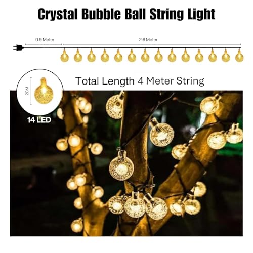 Image of Desidiya 14 LED Crystal Ball String LED Diwali Lights for Decoration for Home 4 Mtr Warm White Waterproof Decorative Lights for Festival, Birthday, Wedding, Party for Home, Patio, Lawn, Restaurants