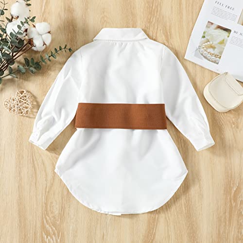 Toddler Kids Baby Girls Long Sleeve Button Down Solid Princess Shirt Dress with Waist Belt Outfits Smocked Baby Dresses2