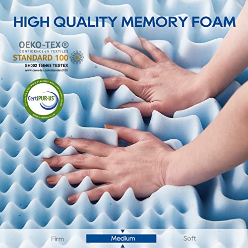 3-Inch-7-Zone-Memory-Foam-Mattress-Topper-Queen-with-Bamboo-Cover-Cooling-Gel-Infused-Swirl-Egg-Crate-Memory-Foam-Standard-100-by-Oeko-TEX-Certified-Blue