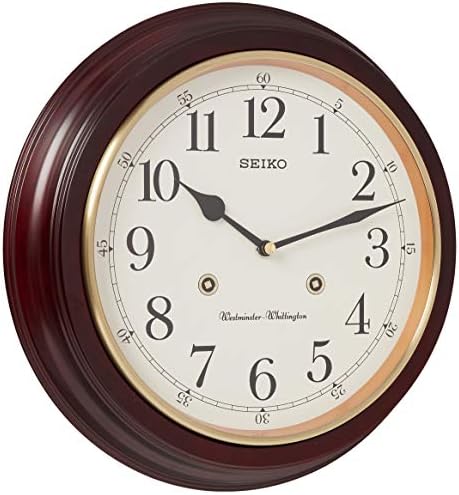 Seiko 12 Inch Grain Finish Wall Clock with Numerals and Dual Quarter Hour Chimes