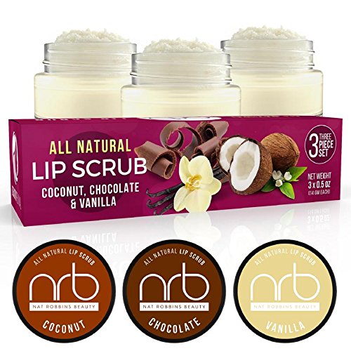NRB Beauty Revival Lip Scrub 3 Piece Set - All Natural Sugar Based - Exfoliating & Moisturizes Chapped Dry Lips - 0.5 oz Each - Made In The USA - Everyday
