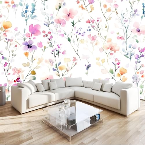 Papel Pintado Murales 400 x 280 cm Fondo De Pantalla Moderna Decoración, Flores Acuarela Flores Silvestres Moda Sencilla Art Papel tapiz fotográfico, Para Comedores Salones Habitaciones Fondo De Tv
