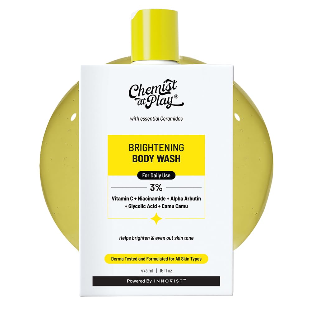 Chemist at Play Brightening Body Wash | Glowing Skin Vitamin C Bodywash | Helps to Reduce Fades Dark Spots, Evens out Skin Tone | Alpha Arbutin | 30X Vitamin C | For Women & Men | 15.9 Fl oz