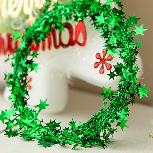 Ccinee 50Ft Green Star Tinsel Garlands With Wire,Christmas Star Wire Garland Decorations For Xmas Tree Home Wedding Birthday Day Party Festival Ornament,2 Pack #TOP2