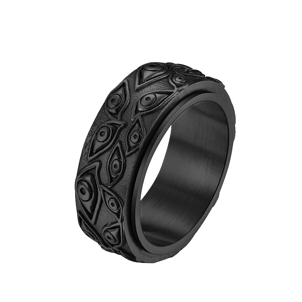 PMTIER Men's Vintage Stainless Steel Engraved Eye of God Ring Black Gold Silver Tone