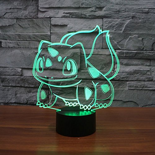 SUPERNIUDB Go 3D Bulbasaur Nightlights 3D Night Light Table Desk Optical Illusion Lamps 7 Color Chan - //coolthings.us
