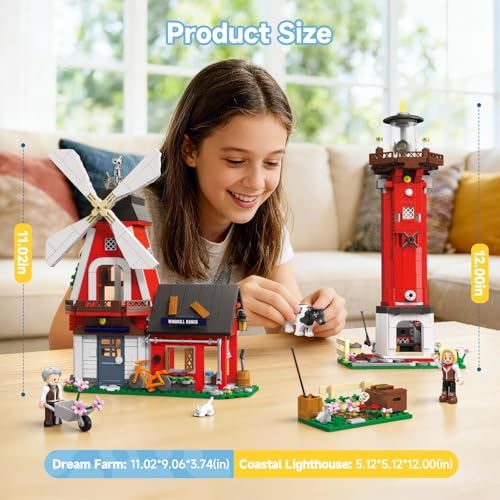 Image of Wise Block 2-in-1 Farm & Lighthouse Building Set, 727 PCS