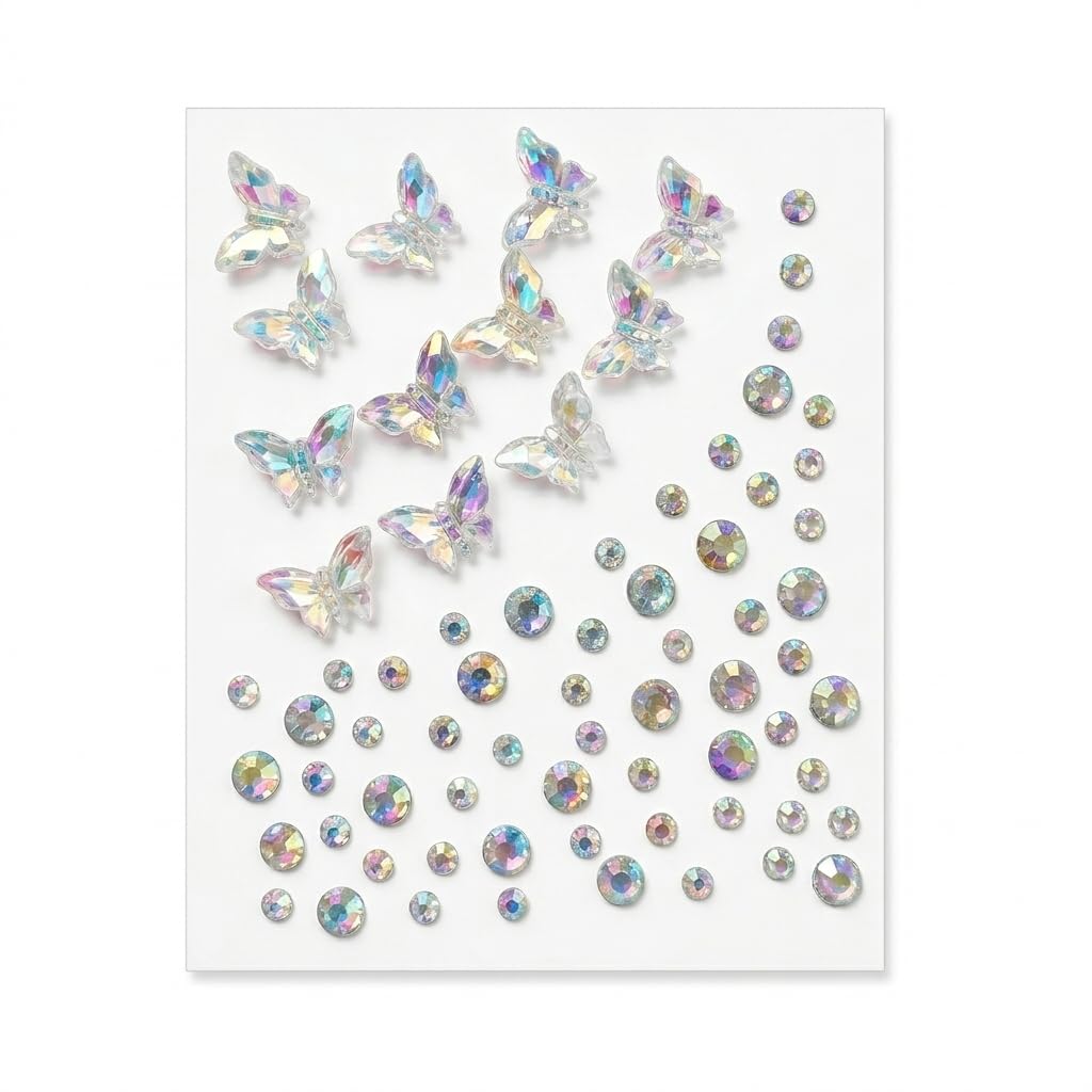 Generic 3D Butterfly Nail Art Stickers with Iridescent Rhinestone Gems, Multi Use Decorative Sticker Sheet for Nails, Eye Makeup Looks, Phone Case and DIY Craft Decoration, Aurora Finish-image-15