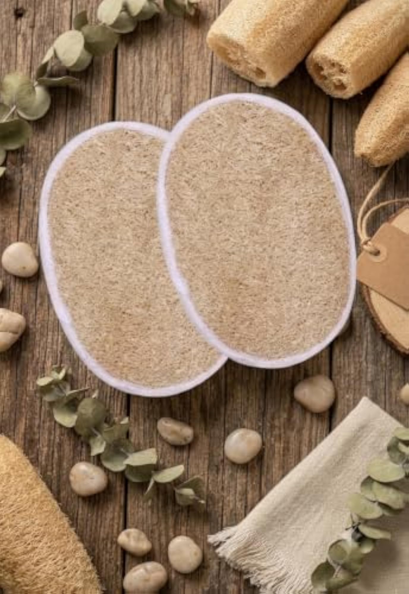 Natural Loofah Exfoliating Scrub Pads, Oval Shape Pack of 2