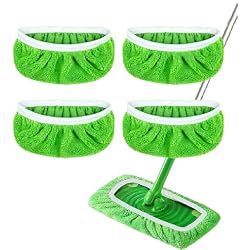 4 Pack Reusable Microfiber Mop Pads for Swiffer Sweeper(Mop not Include) | Wet & Dry Cleaning Cloths - Mop Head Replacement Washable Refills for Household Floors