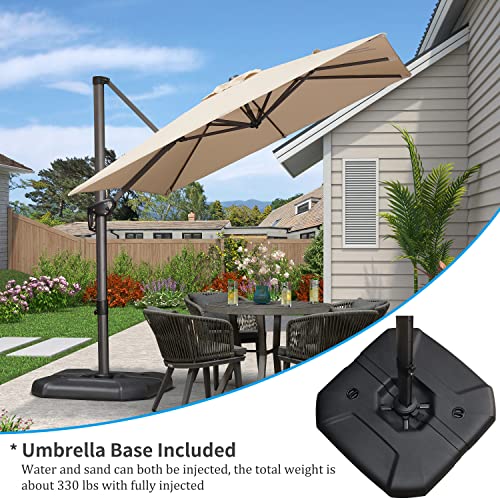 PURPLE LEAF 8 Feet Square Cantilever Umbrella Patio Umbrella with Base Outdoor Umbrella Aluminum with 360-degree Rotation for Garden Deck Pool Patio Beige