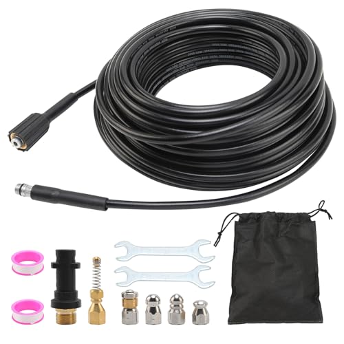 30M Kit de Manguera para Limpiar Tuberías,compatible con Karcher K2 K3 K4 K5 K6 K7,400 bares/5800 psi 60 °C,con 1 adaptador y 5 boquillas,Kit de Manguera para Limpieza de Tuberías
