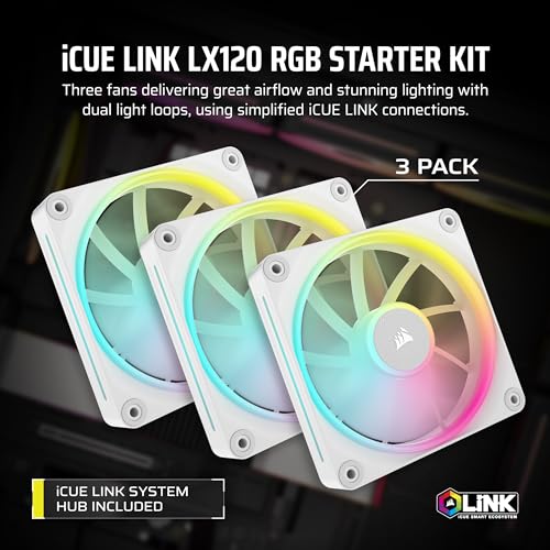 CORSAIR iCUE LINK LX120 RGB 120mm PWM Fans Triple Pack – Dual Light Loops – Includes iCUE LINK System Hub – CORSAIR AirGuide Technology – White - image 2
