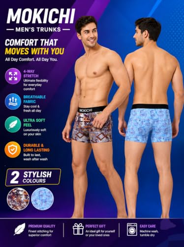 Image of Men's Printed Boxer Briefs | Comfortable Trunk-Style Innerwear with Elastic Waistband | Multicolor Pack of 3
