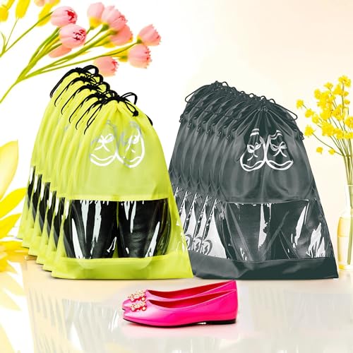Image of Heart Home Pack of 12 Travel Shoe Organizer | Storage Bags | Travel Carrying Bag | Storage Organizers Set | Shoe Cover with Transparent Window | Shoe Dori Cover | Yellow & Gray