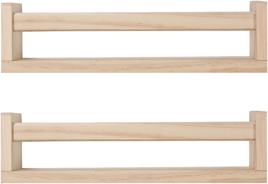 JORIKCHUO Nursery Book Shelves, Set of 2 Wood Floating Book Shelves for Kids Room, Kitchen Spice Rack, or Rustic Wall Mounted Shelves for Farmhouse Bathroom Décor (Carbon Brown)