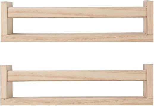 JORIKCHUO Nursery Book Shelves, Set of 2 Wood Floating Book Shelves for Kids Room, Kitchen Spice Rack, or Rustic Wall Mounted