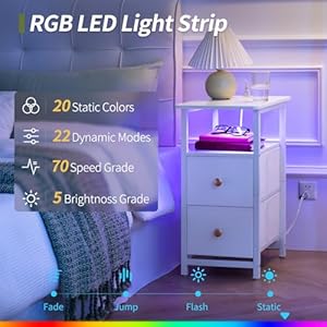 Yoobure End Table with Charging Station, Narrow Side Table LED Small Night Stand, Skinny Nightstand with Fabric Drawers, Bedside Table End Tables Living Room, Side Tables Bedroom for Small Spaces Yoobure End Table with Charging Station Narrow Side Table LED Small Night Stand Skinny Nightstand with Fabric Drawers Bedside Table End Tables Living Room Side Tables Bedroom for Small Spaces