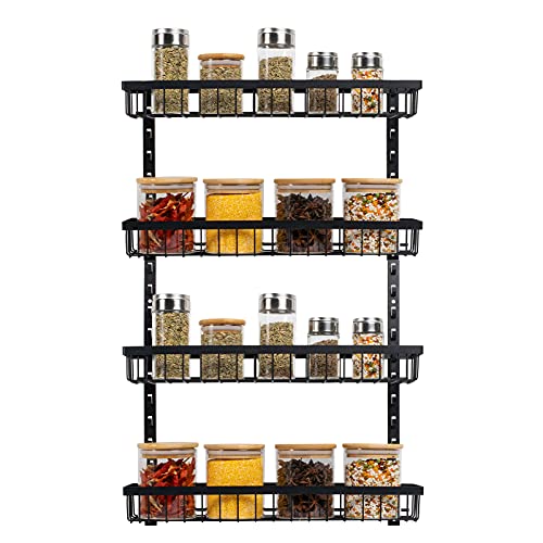 Spice Rack, Spice Rack Organizer Wall Mount, 4-Tier Stackable Hanging Spice Rack, Spice Shelf Storage, Floating Shelves Storage for Spice, Adjustable Spice Holder for Kitchen Bathroom Cabinet Pantry