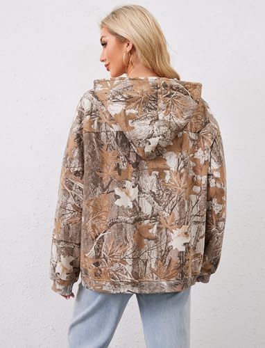 Image of Dsewpaur Camo Hoodie For Women Oversized Long Sleeve Drop Shoulder Fleece Hooded Sweatshirt Pullover With Pocket Outfits