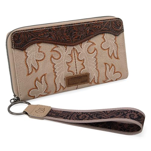 Image of Wrangler Wristlet Wallets Western Wallet for Women Floral Tooled Womens Wallet Boot Stitch Purses